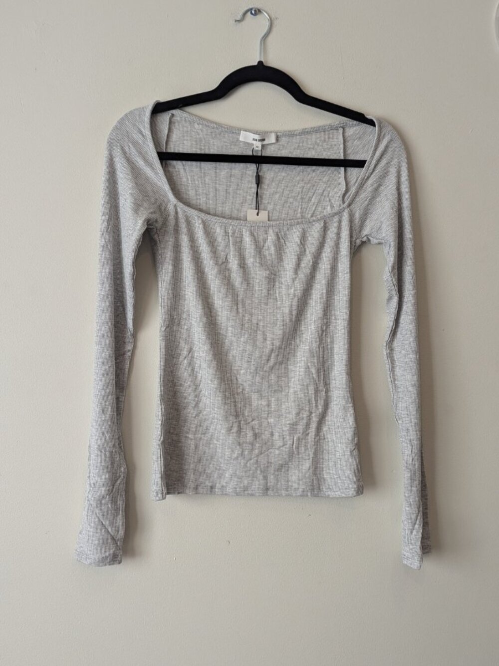Joah Brown Square Neck Long Sleeve in Pearl Grey Rib - Picture 3 of 6